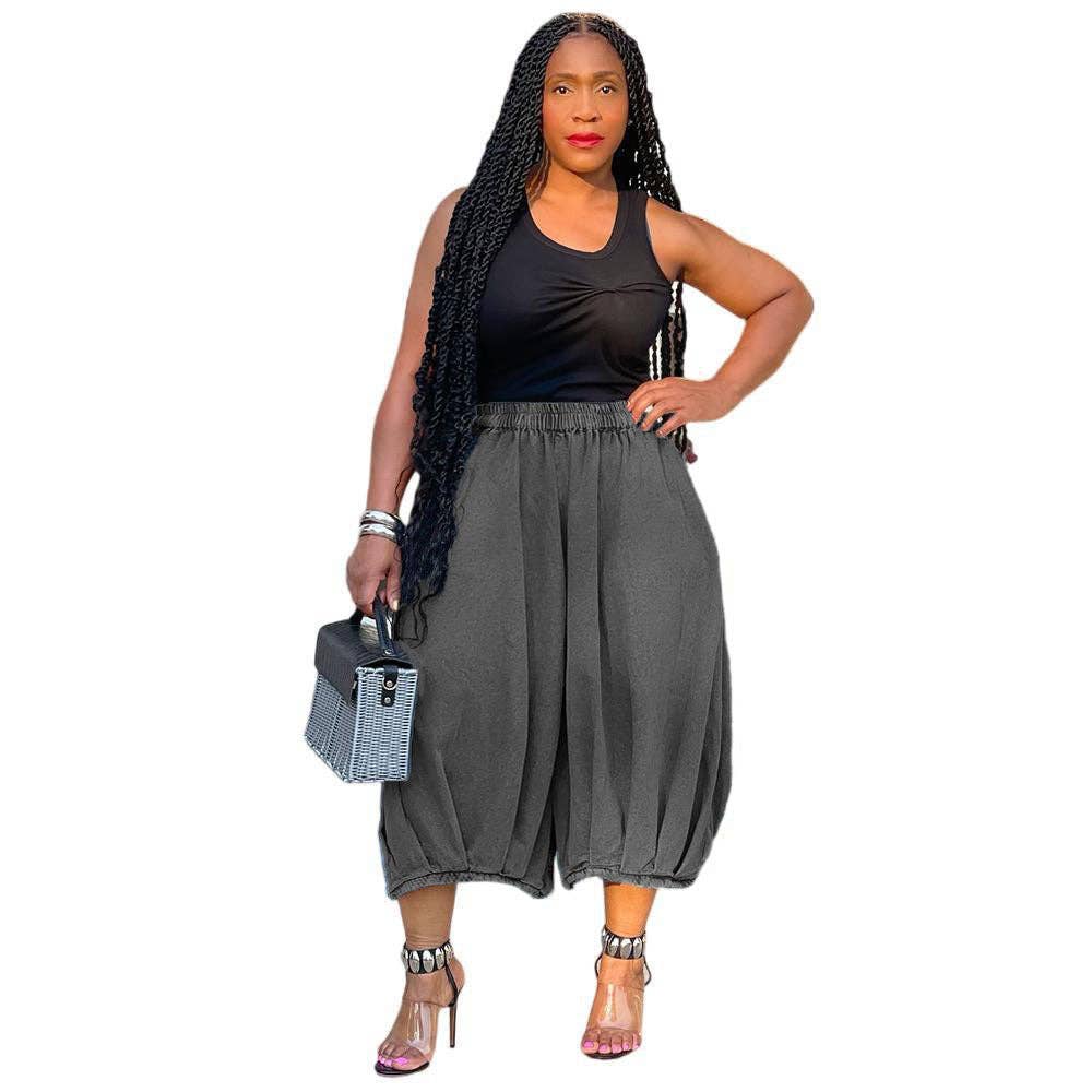 Casual Wide-Leg Denim Cropped Pants
