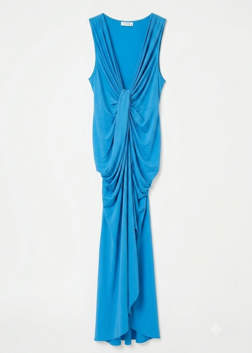 Azure Plunge Draped Maxi Dress