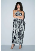 Abstract Marble Draped Halter Maxi Dress