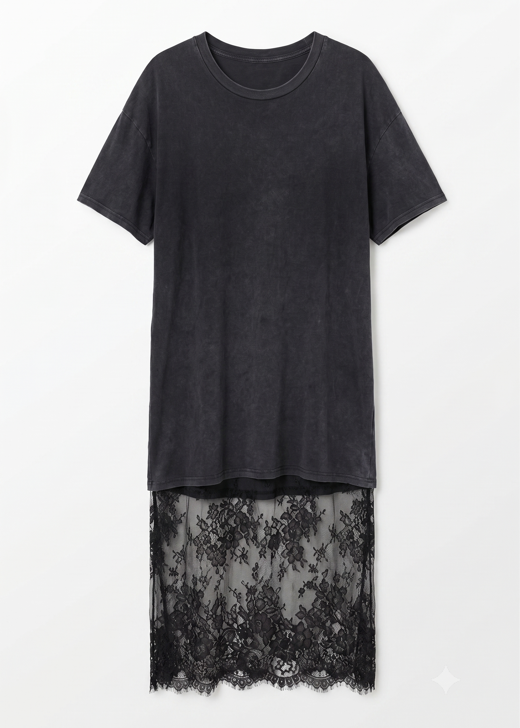 Lace-Trim Mineral Wash T-Shirt Dress