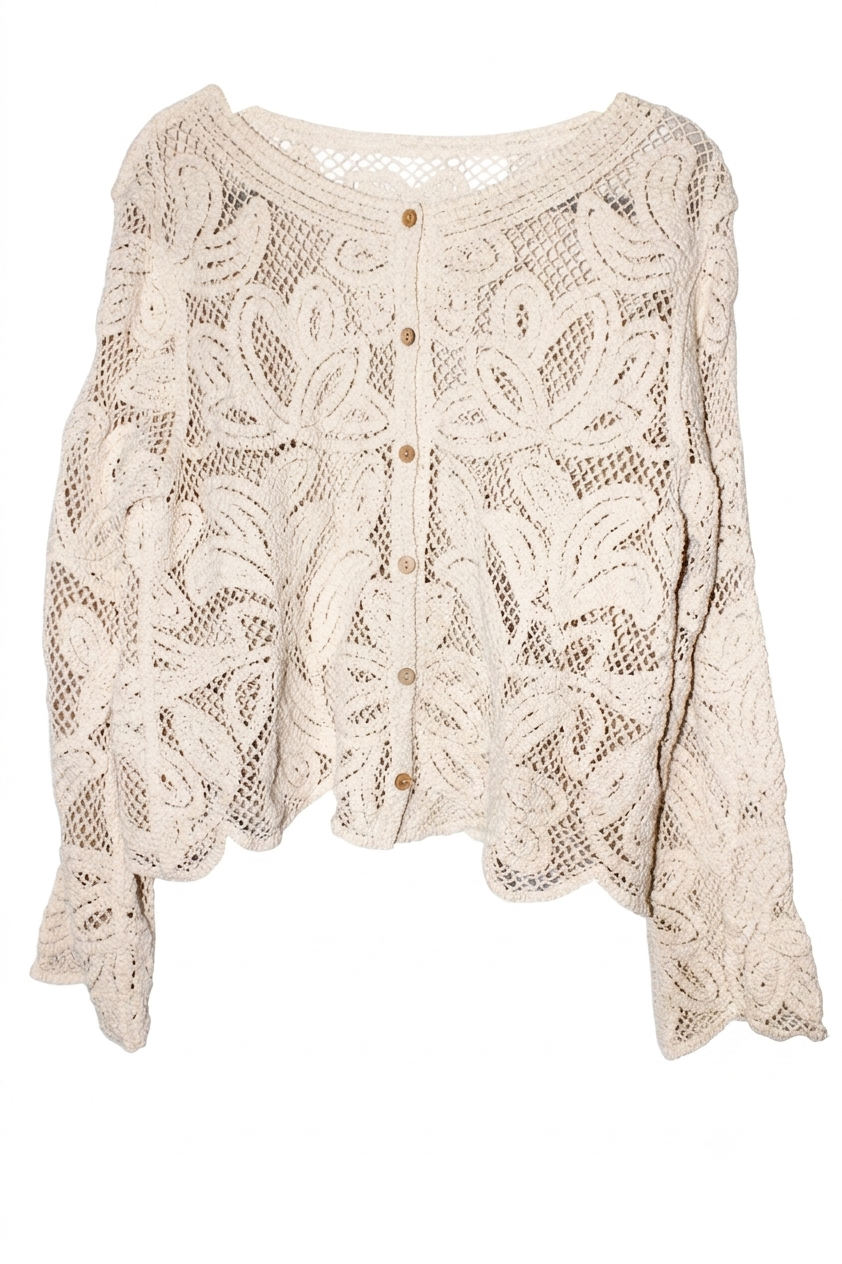 Crochet Lace Button-Down Cardigan