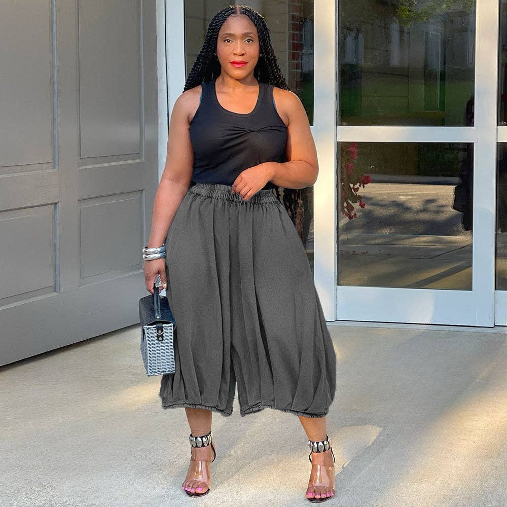 Casual Wide-Leg Denim Cropped Pants